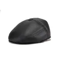 Classic black faux leather flat cap for men with warm vintage winter design - M(56-58cm) / Black PU Leather