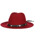 Classic dark red wool fedora with black leather band, silver studs and fringe tassel - 57cm / Burgundy