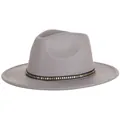 Classic grey wool fedora hat with black faux leather band and metallic rectangle studs - M(56-58cm) / Gray