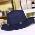 Classic dark blue wool fedora hat with black band and vintage silver metal buckles - Navy Blue 2