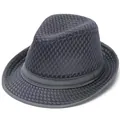 Breathable dark grey mesh fedora hat with decorative ribbon for summer sun protection - 58cm / Dark Gray
