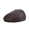 Classic dark brown PU leather newsboy hat with refined texture and vintage stitching detail - M(56-58cm) / PU Coffee