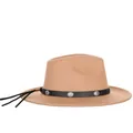 Classic camel wool fedora hat featuring black leather band and silver metallic studs - 57cm / Khaki