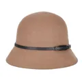 Classic camel wool cloche hat for women with black leather band and silver buckle - Dark Khaki