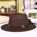 Brown wide-brim wool fedora with a black band and vintage silver metal buckle accent - Brown 2