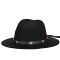 Classic black wool fedora with vintage silver concho metal buckles and wide brim - 57cm / Black