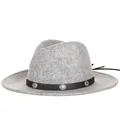 Classic grey wool fedora hat with black leather band and silver vintage metal buckles - 57cm / Mixed Light Gray M