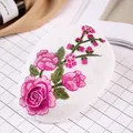 White crochet beret with detailed pink rose embroidery and breathable mesh texture - Rose Embroidery / White