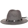 Dark gray wool felt fedora with black leather studded band and silver concho accents - 57cm / Mixed Dark Gray J
