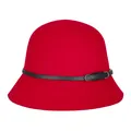 Elegant red wool cloche hat for women featuring a black leather band with silver buckle - Red