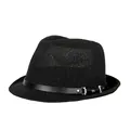 Chapeau Fedora noir tissé avec bande en cuir élégante et boucle argentée - 57cm / Style Bande en Cuir PU / Noir