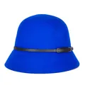 Deep royal blue pure wool felt cloche hat with black leather strap and silver buckle - Blue