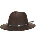 Dark brown wool fedora with black leather band, silver rivets, and tassel accent - 57cm / Mixed Light Coffee G