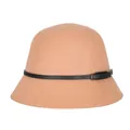 Elegant camel wool felt bucket hat for women with a thin black leather belt and buckle - Khaki