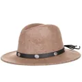 Classic wide brim wool fedora in camel with leather concho band and tassel detail - 57cm / Mixed Camel D