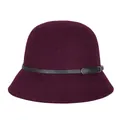 Elegant deep purple wool felt cloche hat with black leather belt and metal buckle - Burgundy