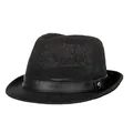 Classic black woven fedora hat with a premium leather band and silver metal buckle detail - 57cm / Black PU Leather