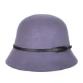 Women's vintage wool cloche hat in soft lavender purple with black leather strap buckle - Gray