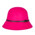 Elegant fuchsia wool felt bucket hat featuring a slim black leather belt and silver buckle - Rose Red