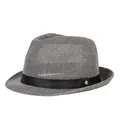 Breathable gray woven fedora hat with a black leather band and silver metal logo detail - 57cm / Grey (PU Band)