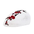 Weiße atmungsaktive Baskenmütze für Damen mit eleganter roter Pflaumenblüten-Stickerei - Pflaumenblüte Weiß