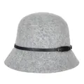 Medium gray wool felt cloche hat with a black decorative leather belt and metal buckle - Mixed Light Gray