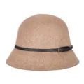 Camel wool felt cloche hat for women featuring a black leather band and metal buckle detail - Mixed Camel