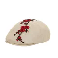 Beigefarbene Sommer-Baskenmütze mit roter Pflaumenblüten-Stickerei und Netzstruktur - Pflaumen-Beige