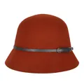 Rust red wool felt cloche hat with a slim black leather decorative band for women - Rust Red