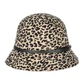 Women's winter wool felt cloche hat featuring classic leopard print and leather strap - Yellow Leopard