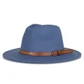 Classic blue wool felt fedora with a brown leather band and silver buckle detail - 57cm / Fog Blue