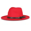 Red wool felt fedora hat featuring a black leather band with silver metal studs - 57cm / Red