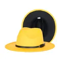 Yellow wool fedora hat with black leather band and silver buckle, size 57cm - 57cm / Yellow and Black