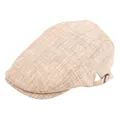 Gorra plana de lino marrón claro para hombre y mujer con hebilla de metal ajustable atrás - M (56-58cm) / Caqui