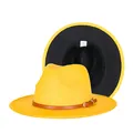 Yellow wool felt fedora hat with brown belt buckle and size 57 label detail - 57cm / Yellow and Black