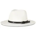 Classic white felt fedora hat with a black leather band and silver buckle accents - 57cm / White