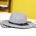 Classic light gray wool fedora hat with a black leather band and silver buckle detail - 57cm / Mixed Light Gray