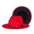 Red wool fedora hat with black leather band and silver buckle in a two-tone design - 57cm / Red & Black
