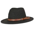 Sombrero fedora clásico de lana gris oscuro con correa de cuero marrón y hebilla - Especificación Estándar / Negro