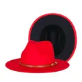 Red and black two-tone wool fedora hat with brown leather band and gold buckle detail - 57cm / Red & Black