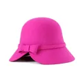 Elegant rose red wool felt cloche hat for women with minimalist bow accent decoration - Rose Red