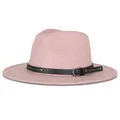 Classic light pink wool fedora hat featuring a black leather belt with metal studs - 57cm / Pink