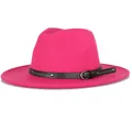 Classic rose red felt fedora hat with a studded black leather band for men and women - 57cm / Rose Red