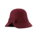 Elegant burgundy wool felt cloche hat with a matching bow accent for women in winter - Mixed Wine Red