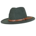 Sombrero fedora de lana verde oscuro con banda de cuero con remaches y hebilla plata - Especificación Estándar / Verde