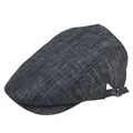 Berretto piatto regolabile unisex in lino grigio scuro con texture intrecciata e fibbia - M (56-58cm) / Nero