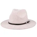 Light gray wool fedora hat with black leather band and engraved silver buckle - M (56-58cm) / Khaki