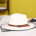 Classic white wide brim wool fedora with brown leather band and metallic rivets - 57cm / White