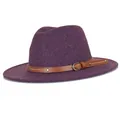 Sombrero fedora de lana violeta con banda de cuero marrón y remaches accesorio de moda chic - Especificación Estándar / Morado