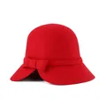 Elegant red wool cloche hat for women featuring a stylish side bow decoration - Red